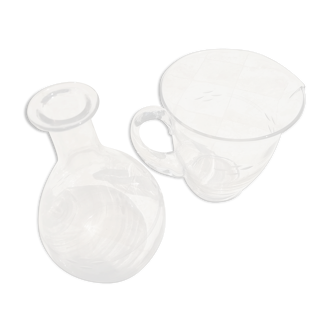 Set of a wine decanter and a glass water pitcher