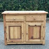 Buffet commode de type parisien rénové en bois massif brut avec 2 portes