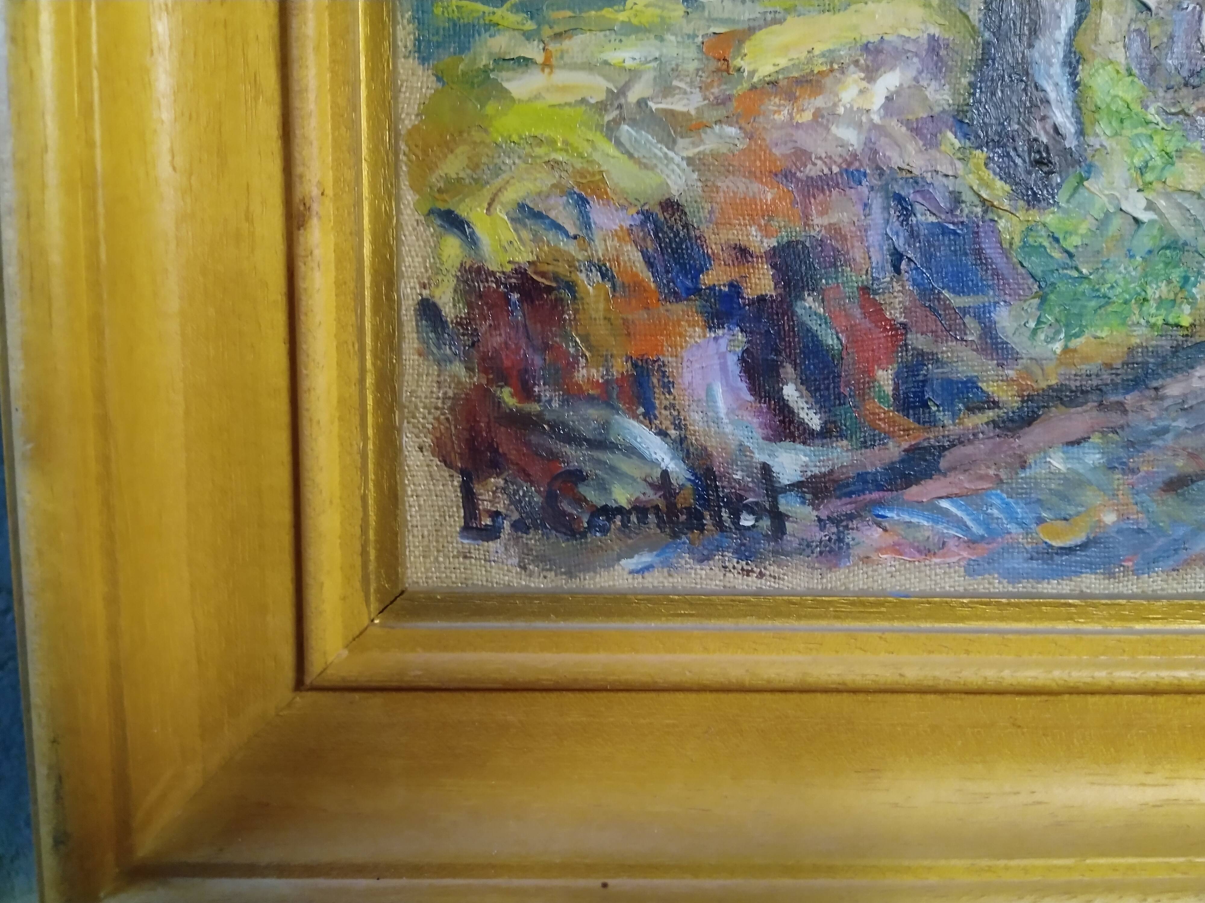 Oil painting on canvas "Chestnut gatherers" Louis Combalot