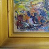 Tableau huile sur toile "Ramasseurs de châtaignes" Louis Combalot
