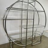 Old circular shelf tubular glazed bookcase art deco style bauhaus design 70s