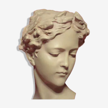 Art Nouveau women's bust, light beige terracotta patina