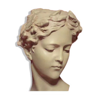 Art Nouveau women's bust, light beige terracotta patina