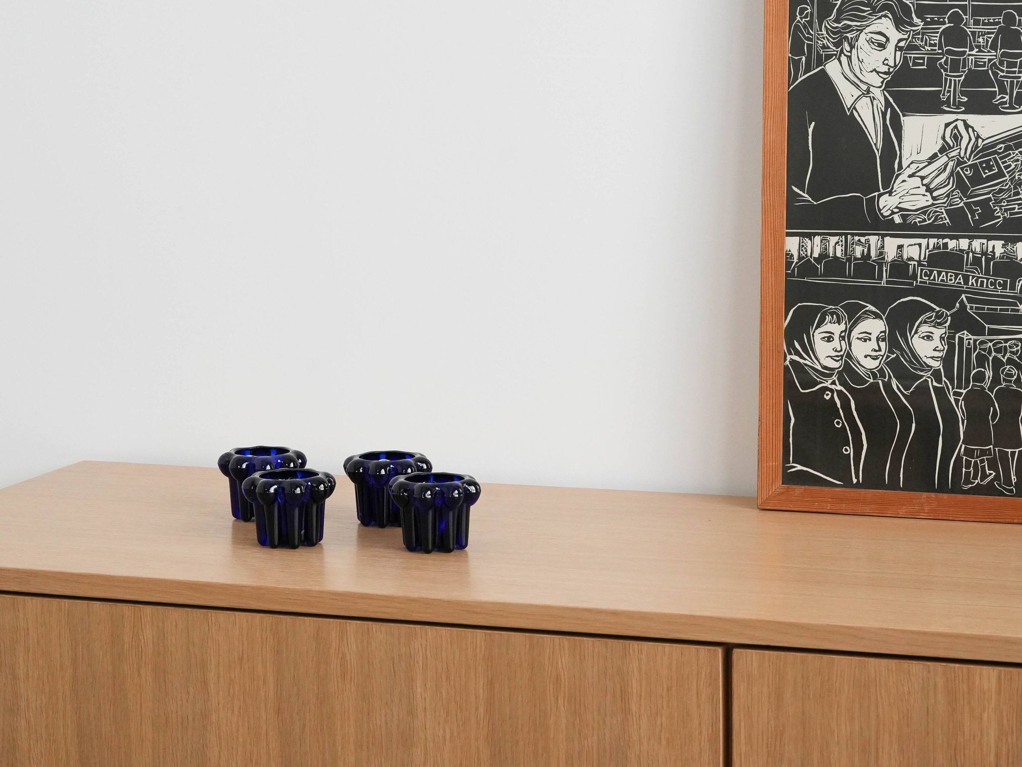 Set of cobalt candle holders, French design, 1970s, manufactured in Reims