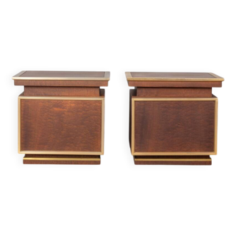 Paire de tables de chevet vintage années 50 en laiton et bois design italien