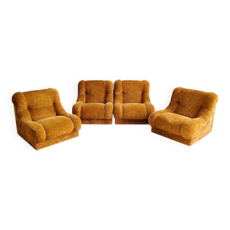 Set of 4 Modular Italian Lounge Chairs 1970s