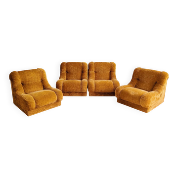 Set of 4 Modular Italian Lounge Chairs 1970s