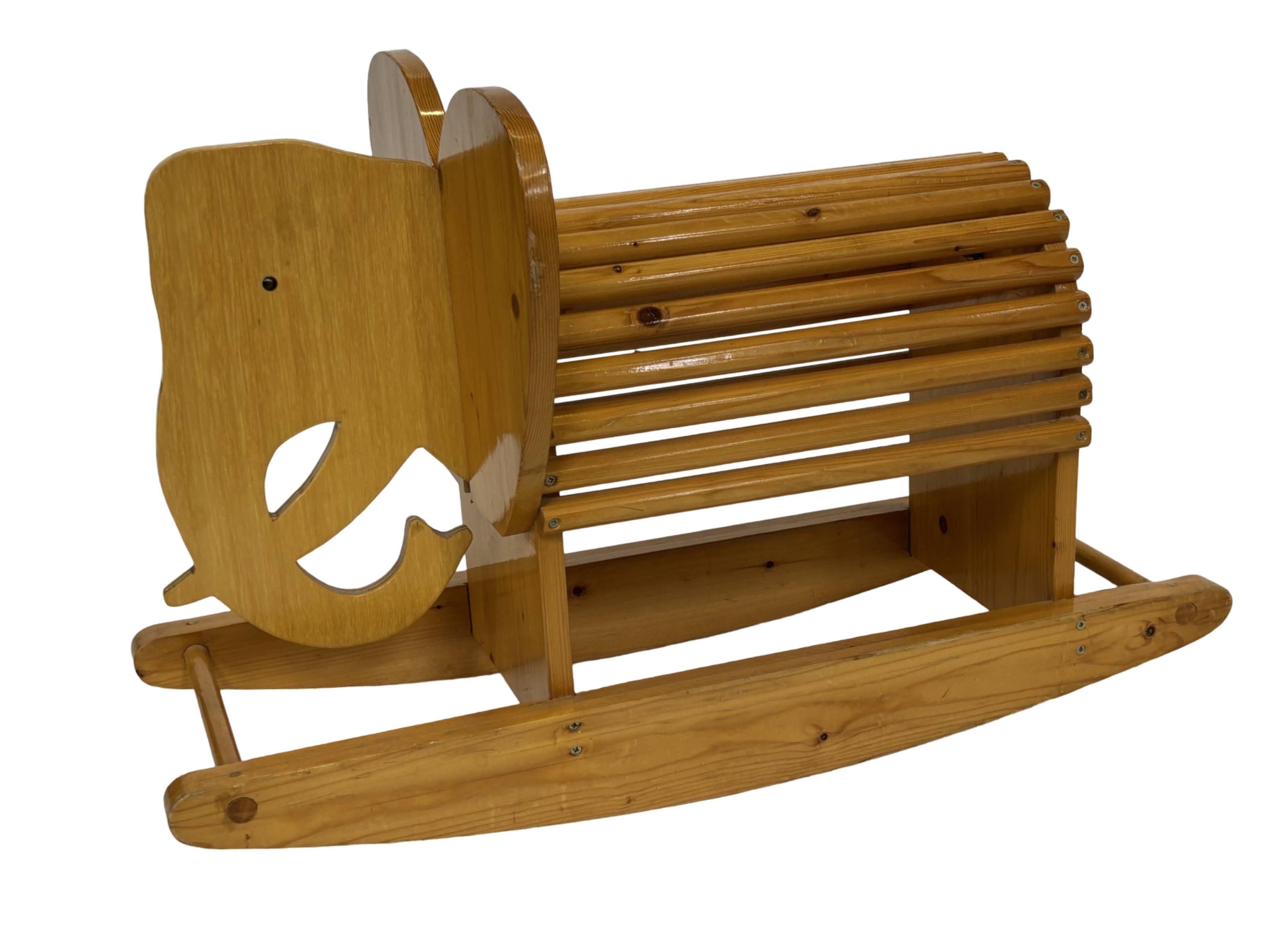 Vintage Swedish design Wooden Rocking Elephant 80's design