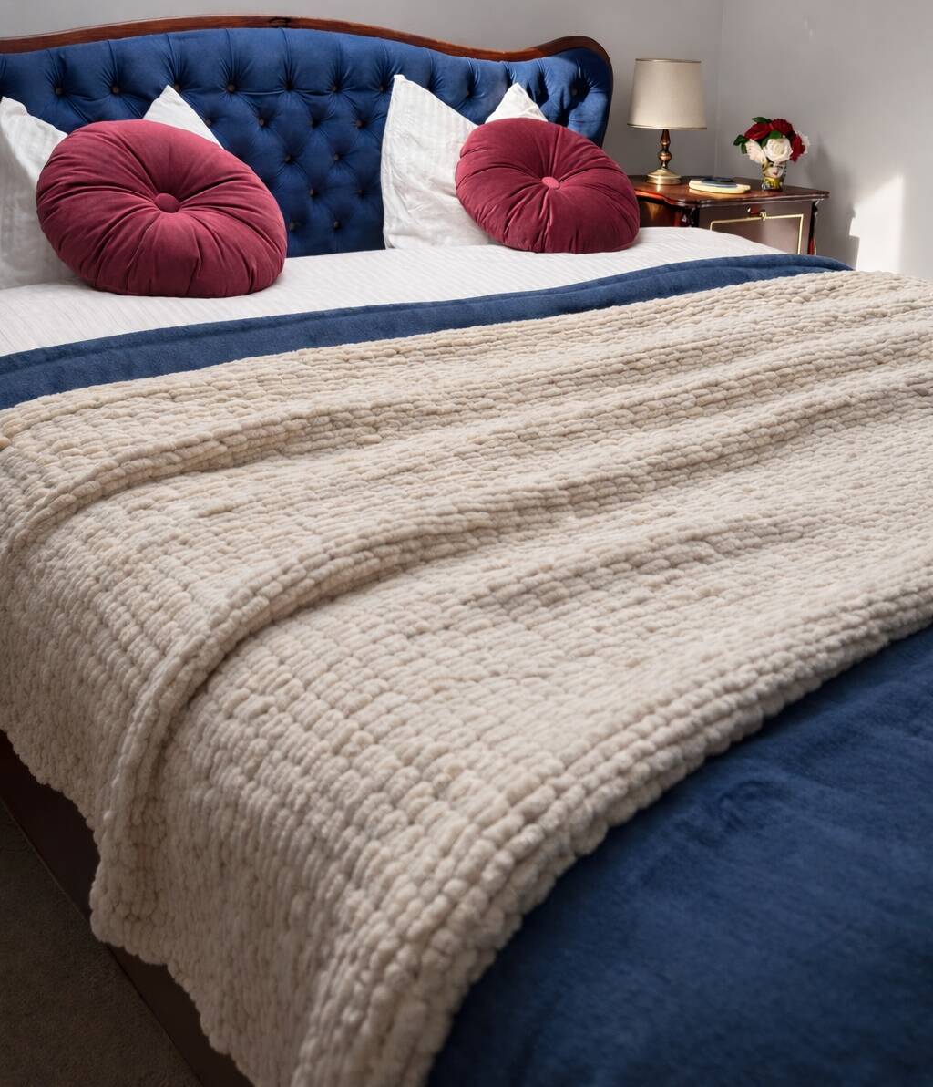 Handmade Cream Mohair Throw Blanket – Soft Luxury Plaid – 1.2 x 2 m