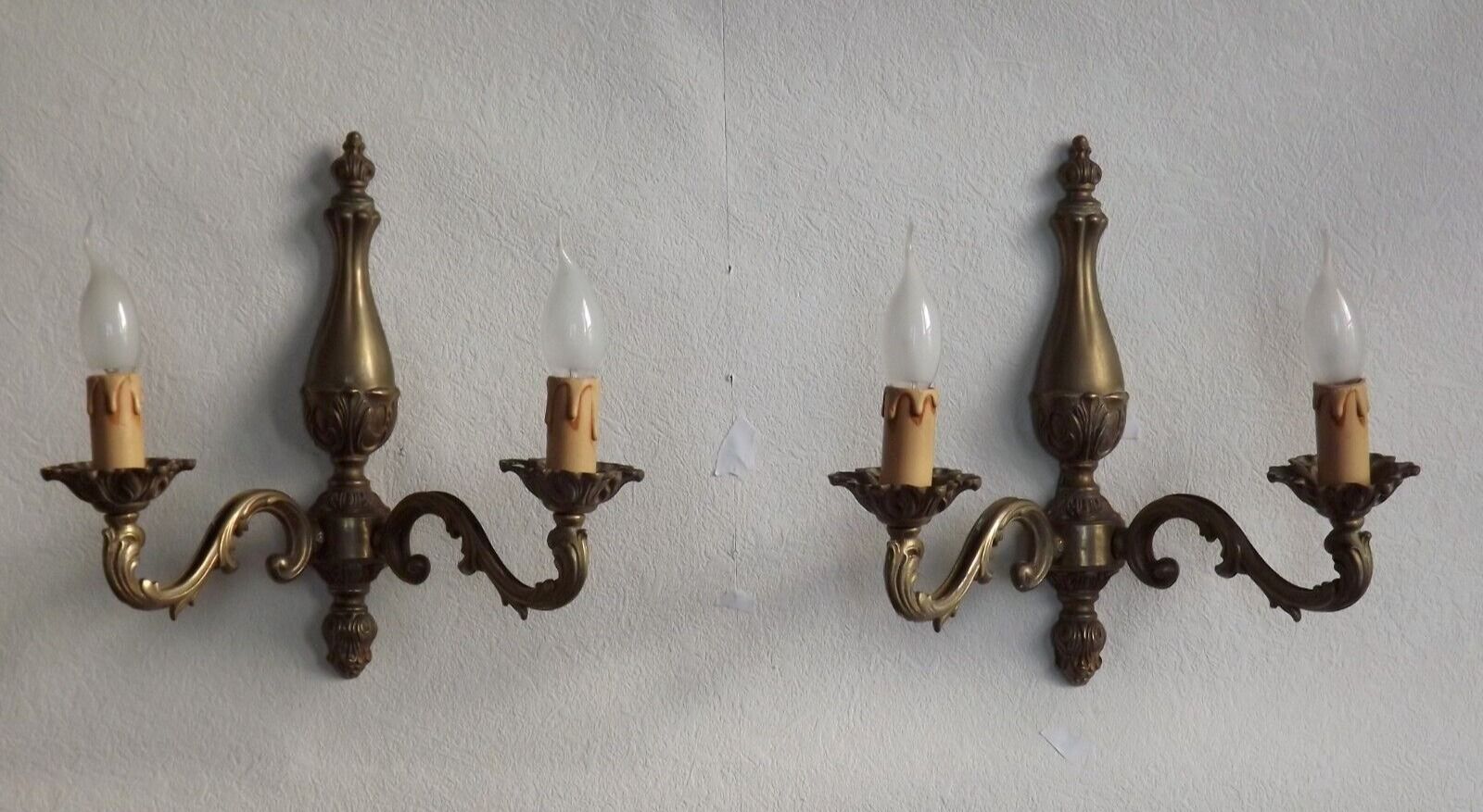 Pair of French vintage bronze traditional  art nouveau double wall lights