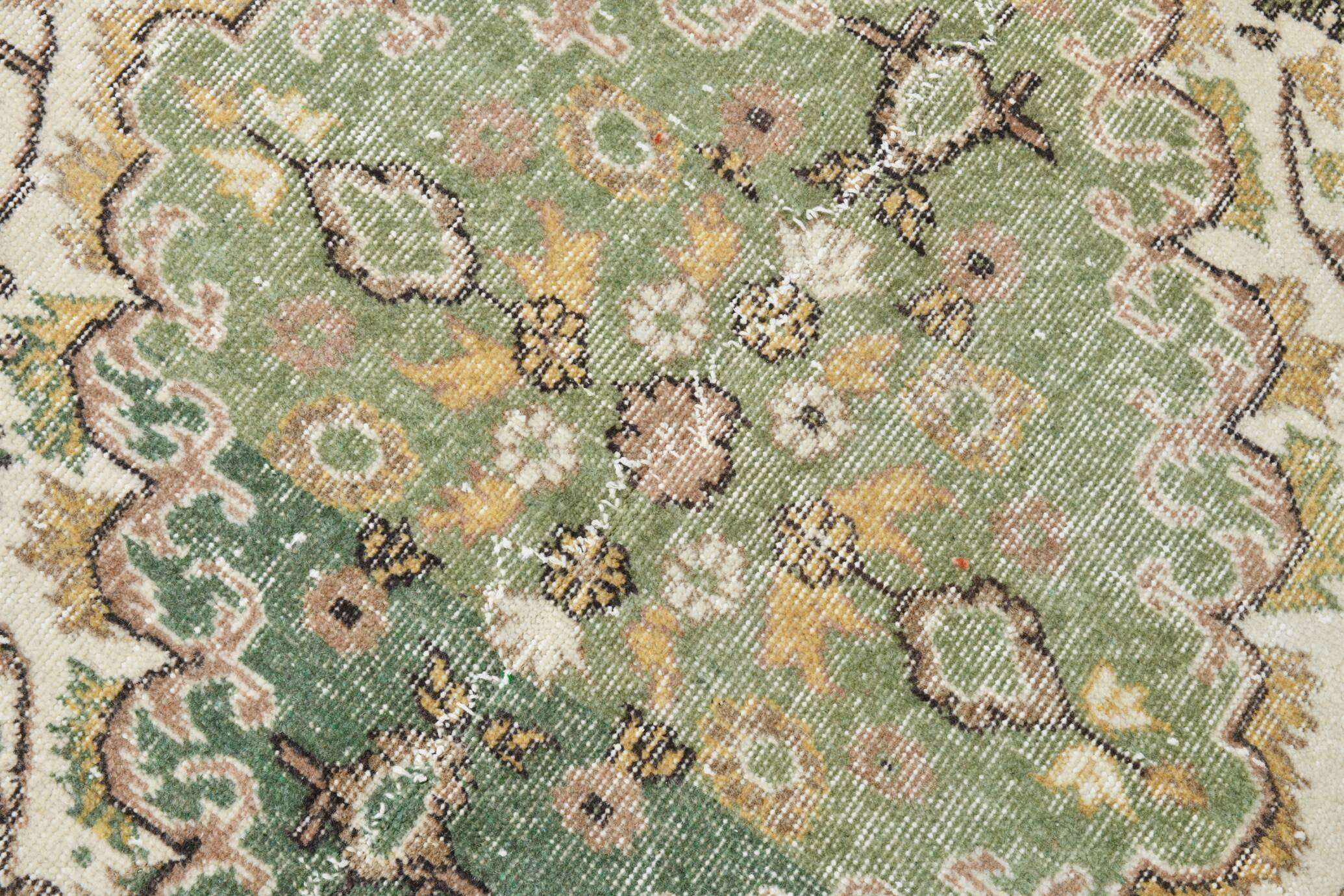 6x10 Beige & Green Geometric Pattern Anatolian Vintage Rug, 185x296 Cm