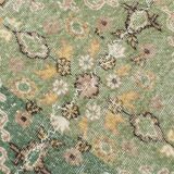 6x10 Beige & Green Geometric Pattern Anatolian Vintage Rug, 185x296 Cm