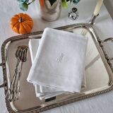 8 antique fabric napkins with anagram in cotton damask