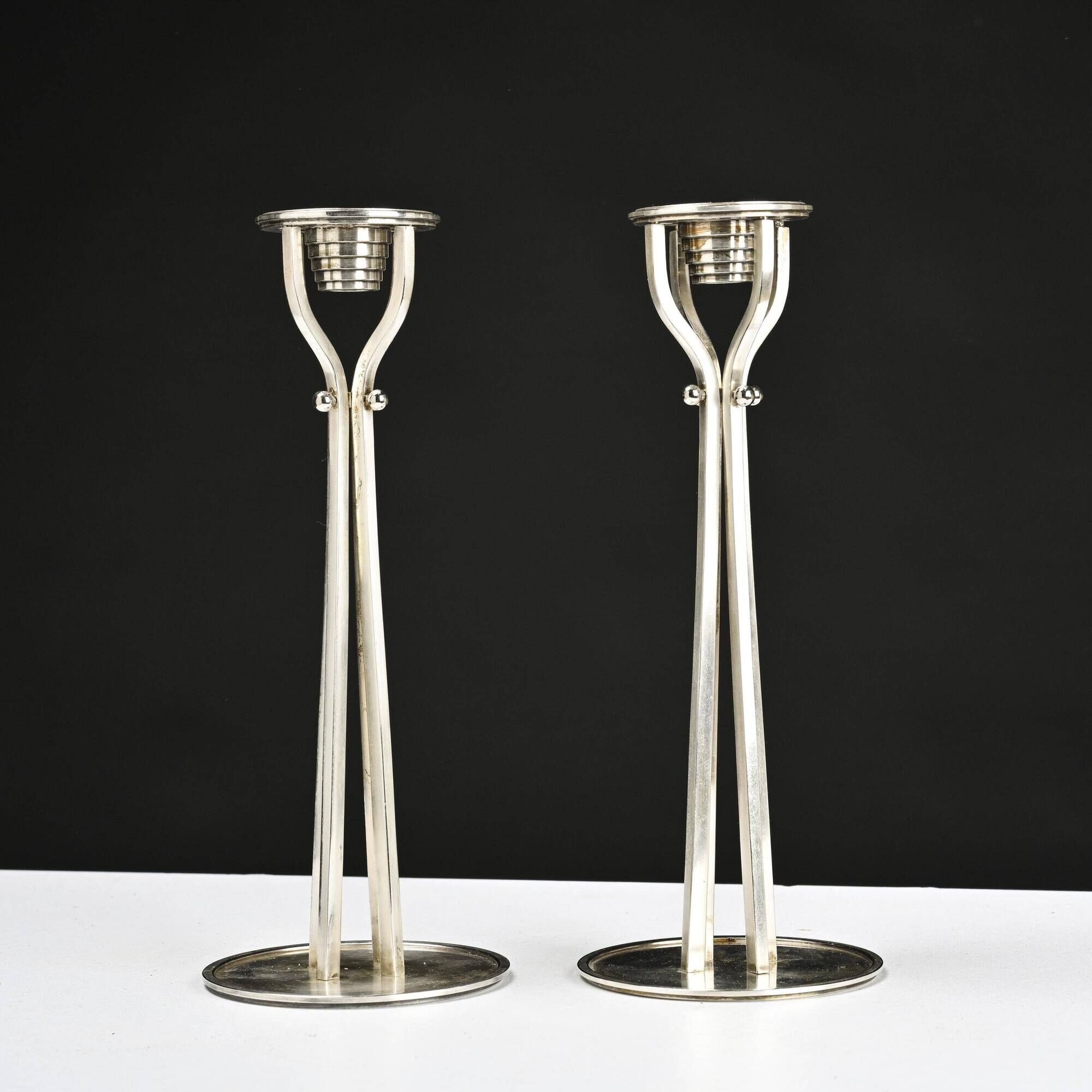 Pair of silver-plated brass candlesticks by Paolo Portoghesi