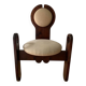 Vintage dining chair in stained brown pine with beige fabric, design by Szedleczky 1960–70.