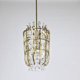 Bakalowits Vienna Brass & Crystal Chandelier Lantern Pendant Lamp, Austria, 1950