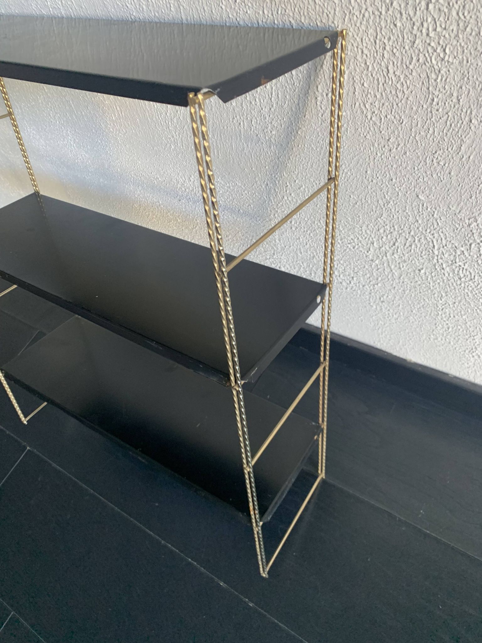 Etagère String murale noir et doré, 1960