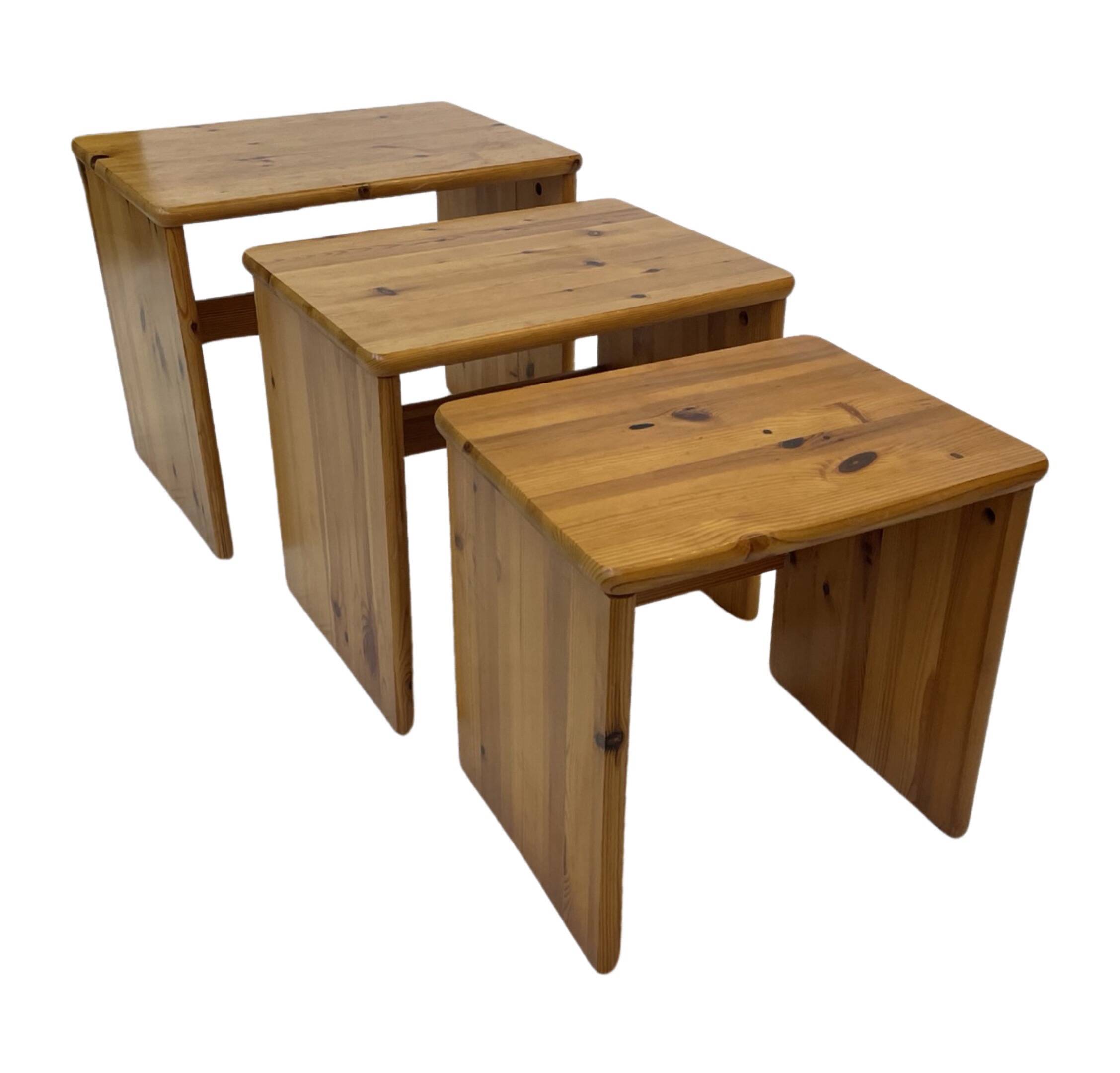 Tables gigognes vintage en bois de pin, tables d'appoint mimiset, lot de 3