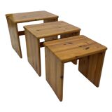 Vintage pine wood nesting tables  mimiset side tables set of 3