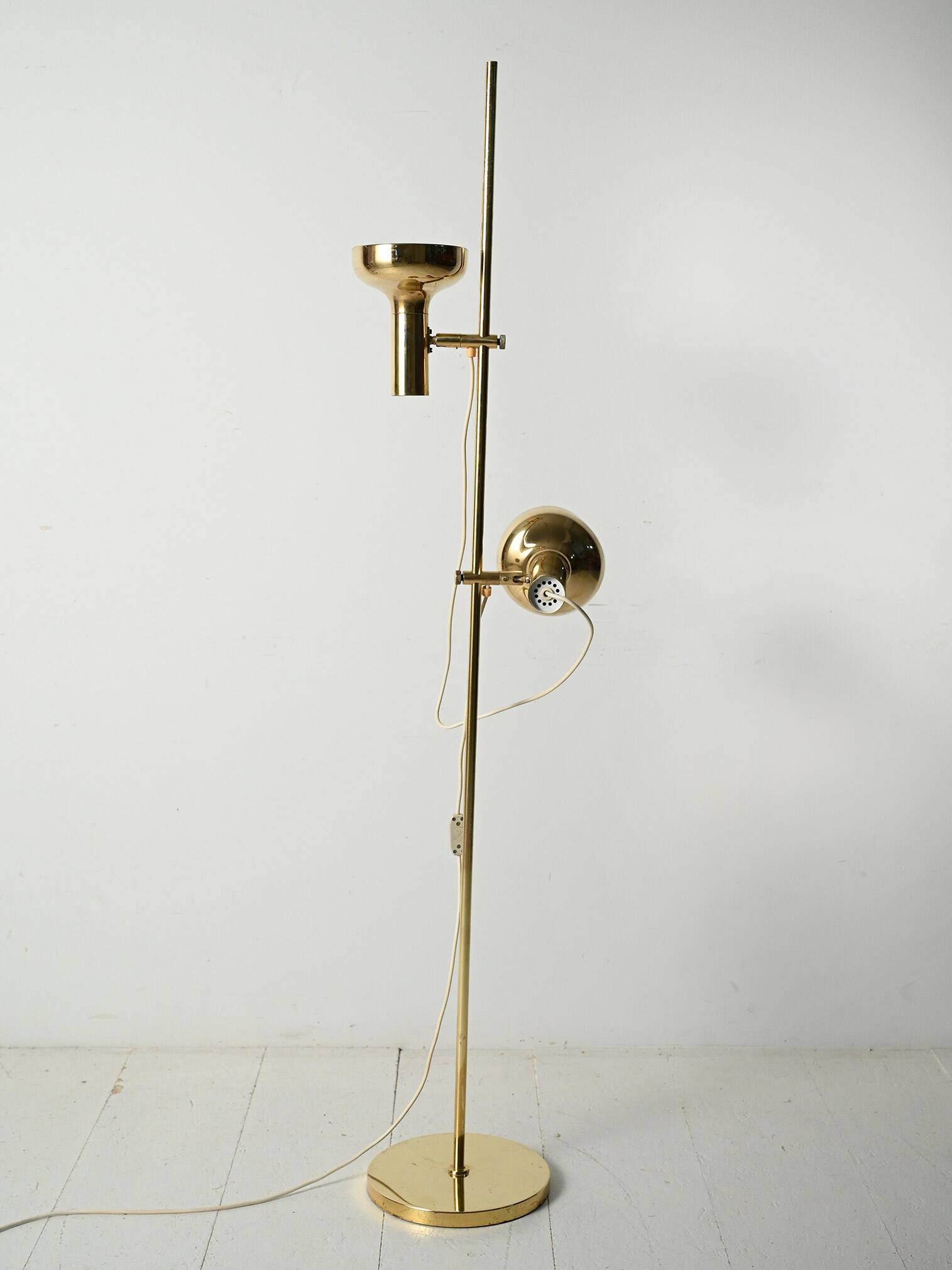 Scandinavian brass floor lamp with two adjustable light point