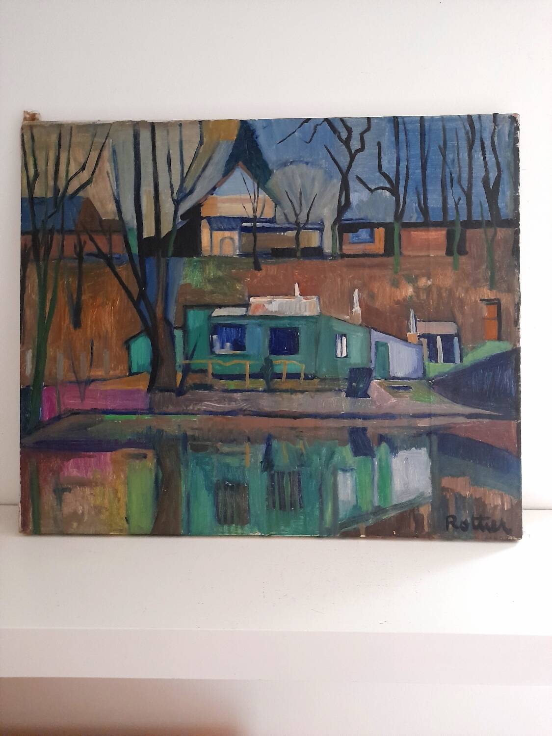 Urban landscape oil painting on canvas signed Rottier