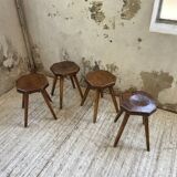 Pine stools with curved seat from the 50s