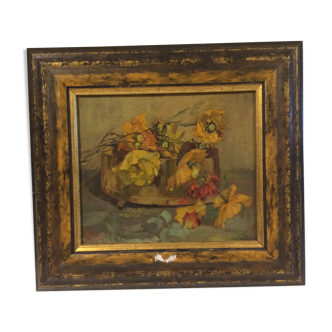 Tableau pavot et corbeille cuisine