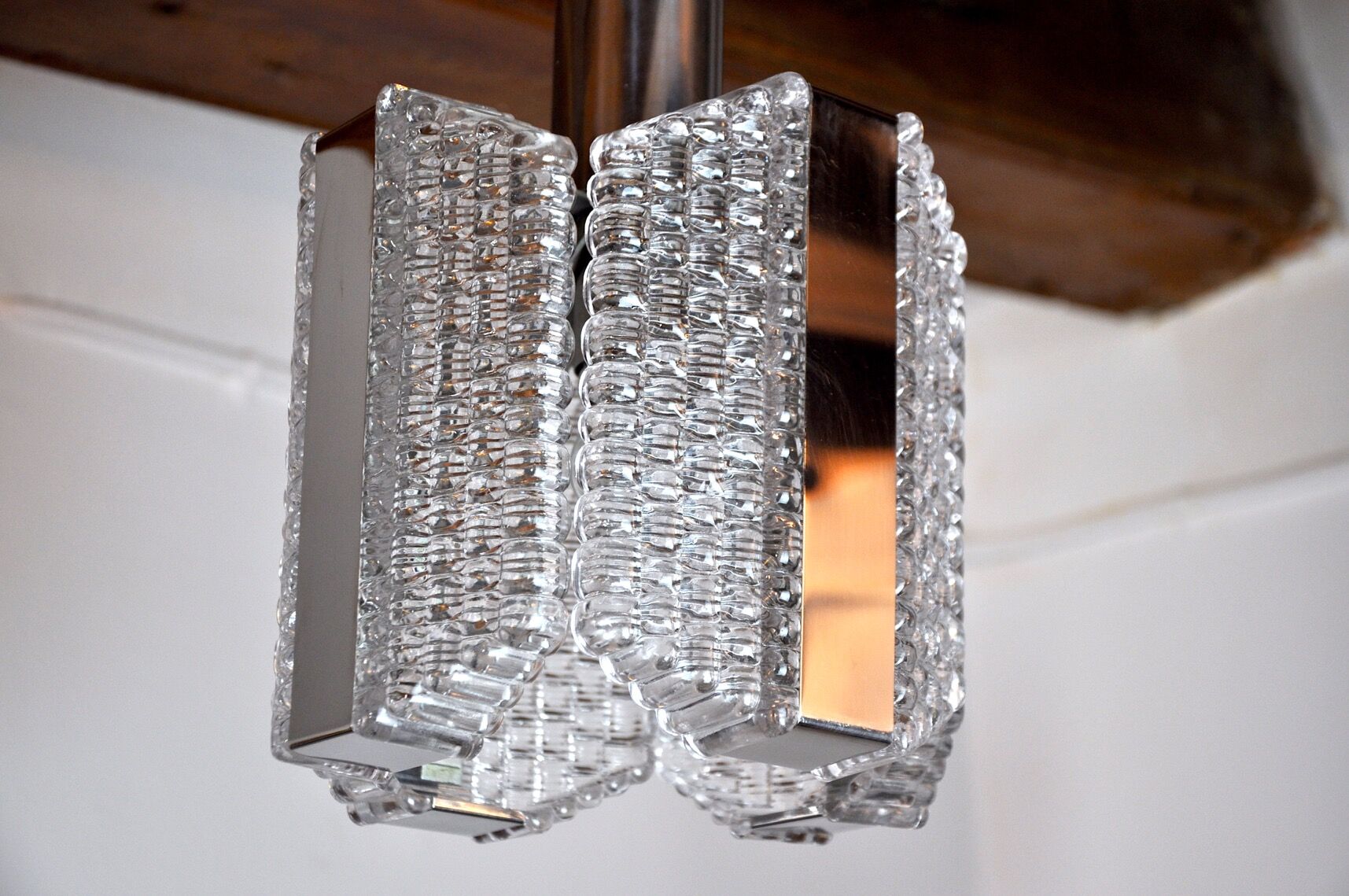 Lustre Kaiser Leuchten, cristaux texturés, Allemagne, 1960
