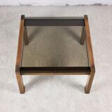 Coffee table in wood and smoked glass