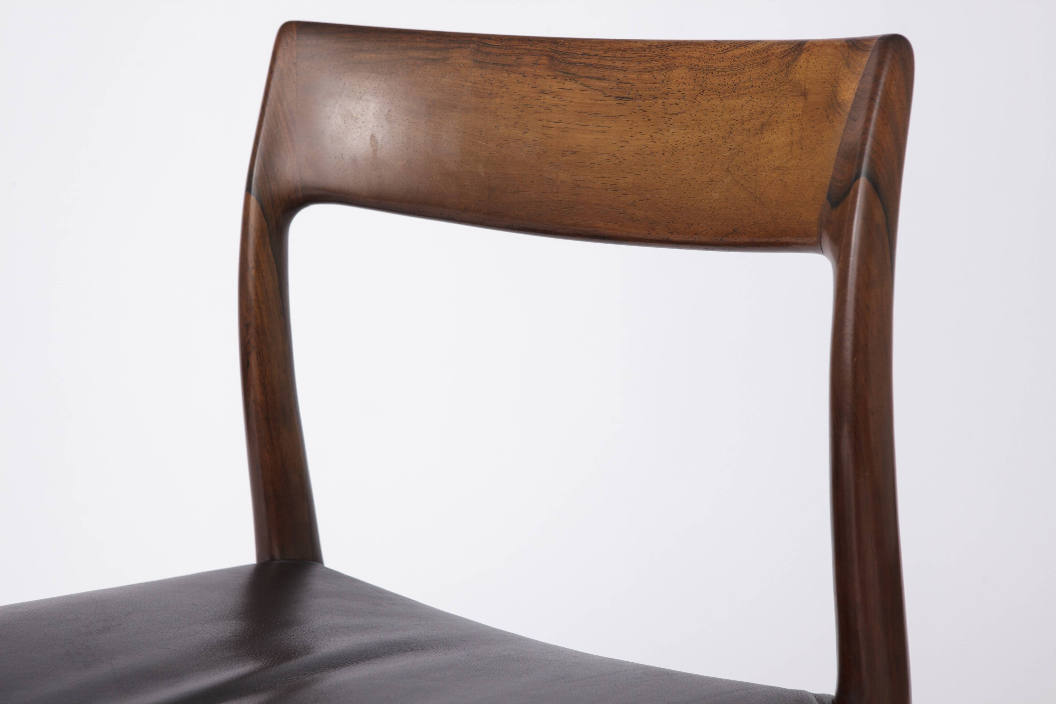 Mid century Rosewood dining chair with leather seat by Niels O. Møller for J.L. Moller