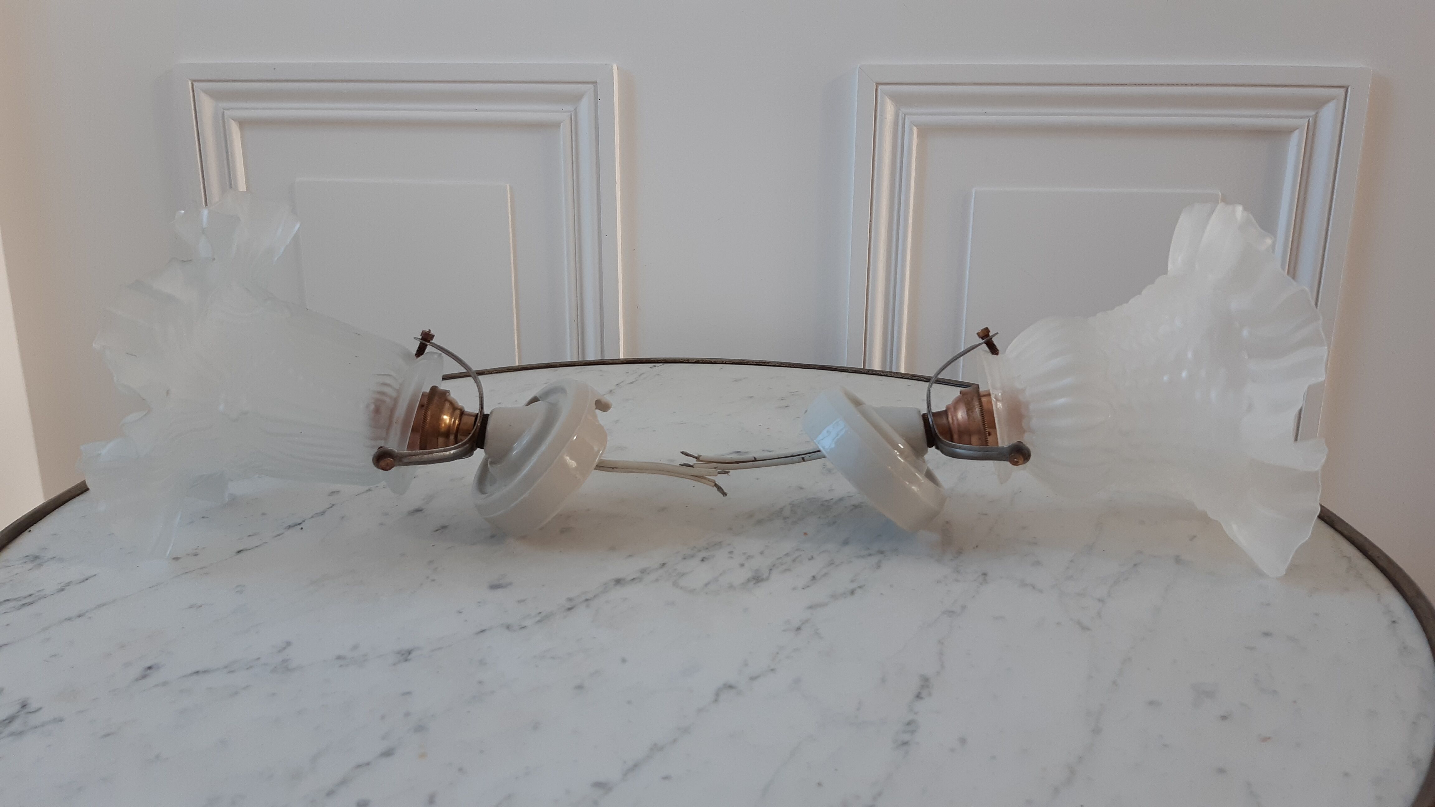 Pair of tulip sconces on inclined support 50s