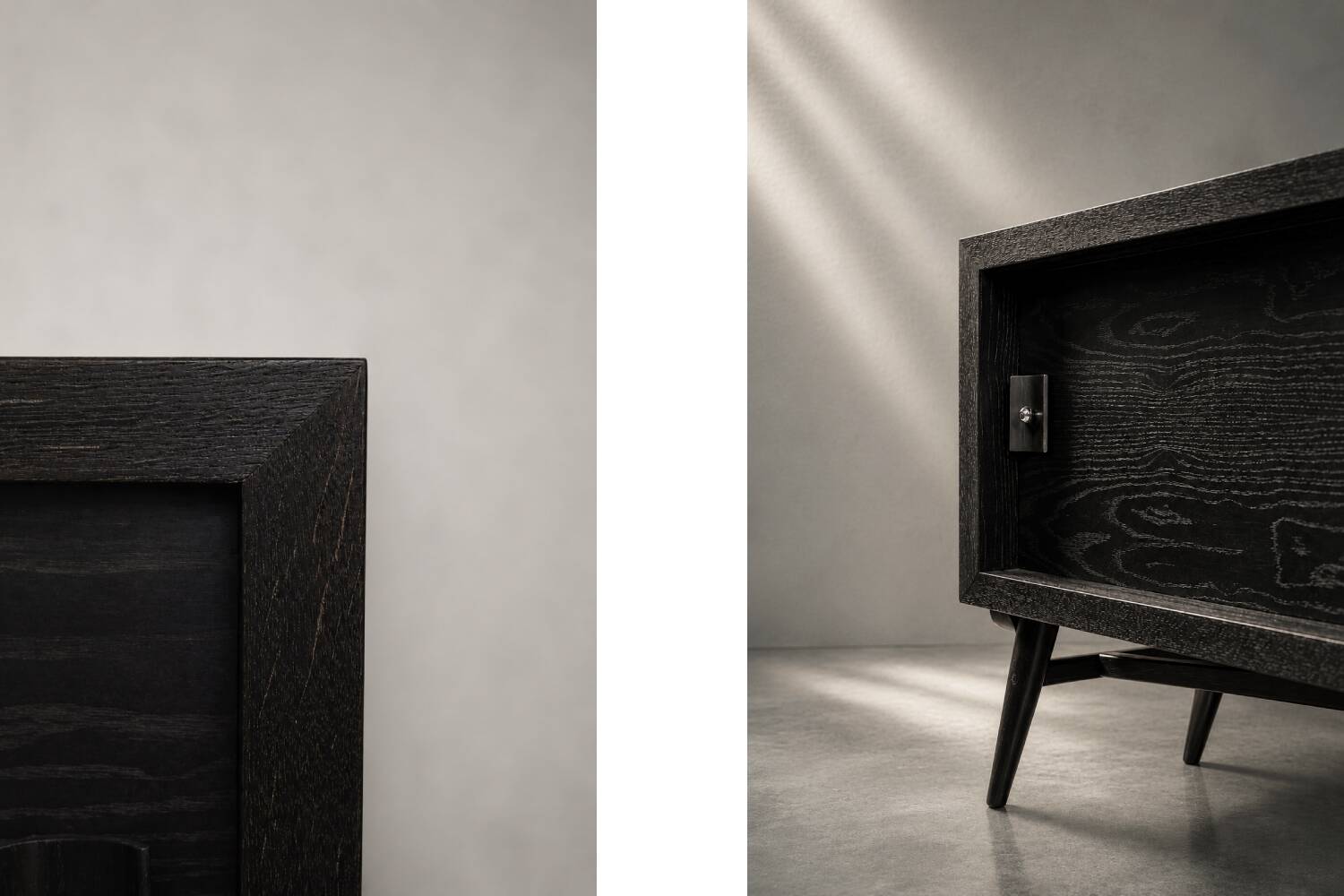 Mid-Century Modern Scandinavian Dark Oak Sideboard with Metal Handles