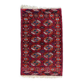 Tapis Boukhara 12 caissons en laine et soie bordeaux 88 x 54 cm