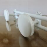 White lacquered metal wall coat rack, 3 hooks, 70s-80s