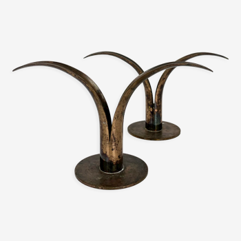 Pair of Lily brass candle holders, Ystad Metall, Sweden, design Ivar Ålenius Björk