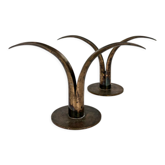 Pair of Lily brass candle holders, Ystad Metall, Sweden, design Ivar Ålenius Björk