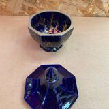 Ancienne bonbonnière boite à bijoux céramique bleu cobalt & dorée vintage