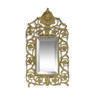 Golden brass table mirror