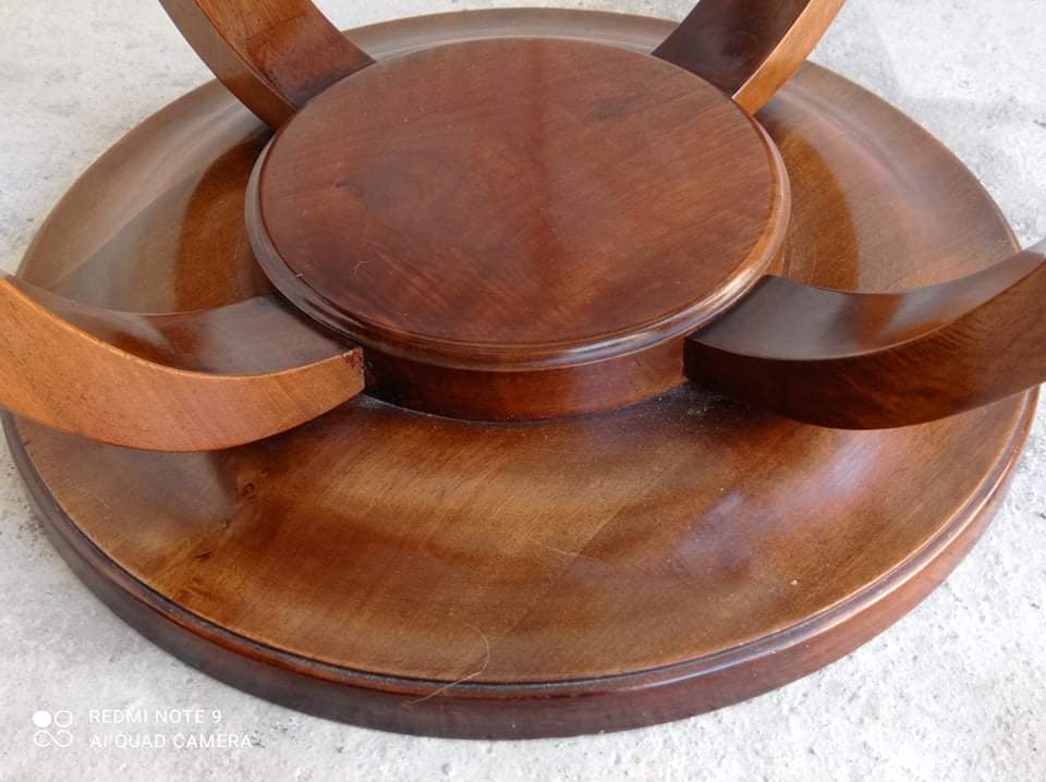 Modernist round pedestal table with glass top Ø75
