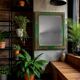 Antique mirror with green and gold stucco wood frame 73x62 cm C626