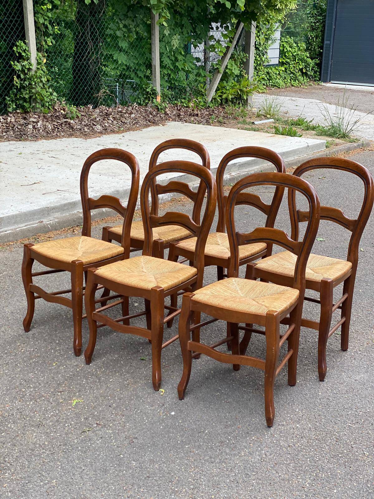 6 Louis Philippe chairs in solid wood and straw