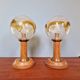 Pair of wooden and blown glass lamps, Honsel Leuchten, 1970s