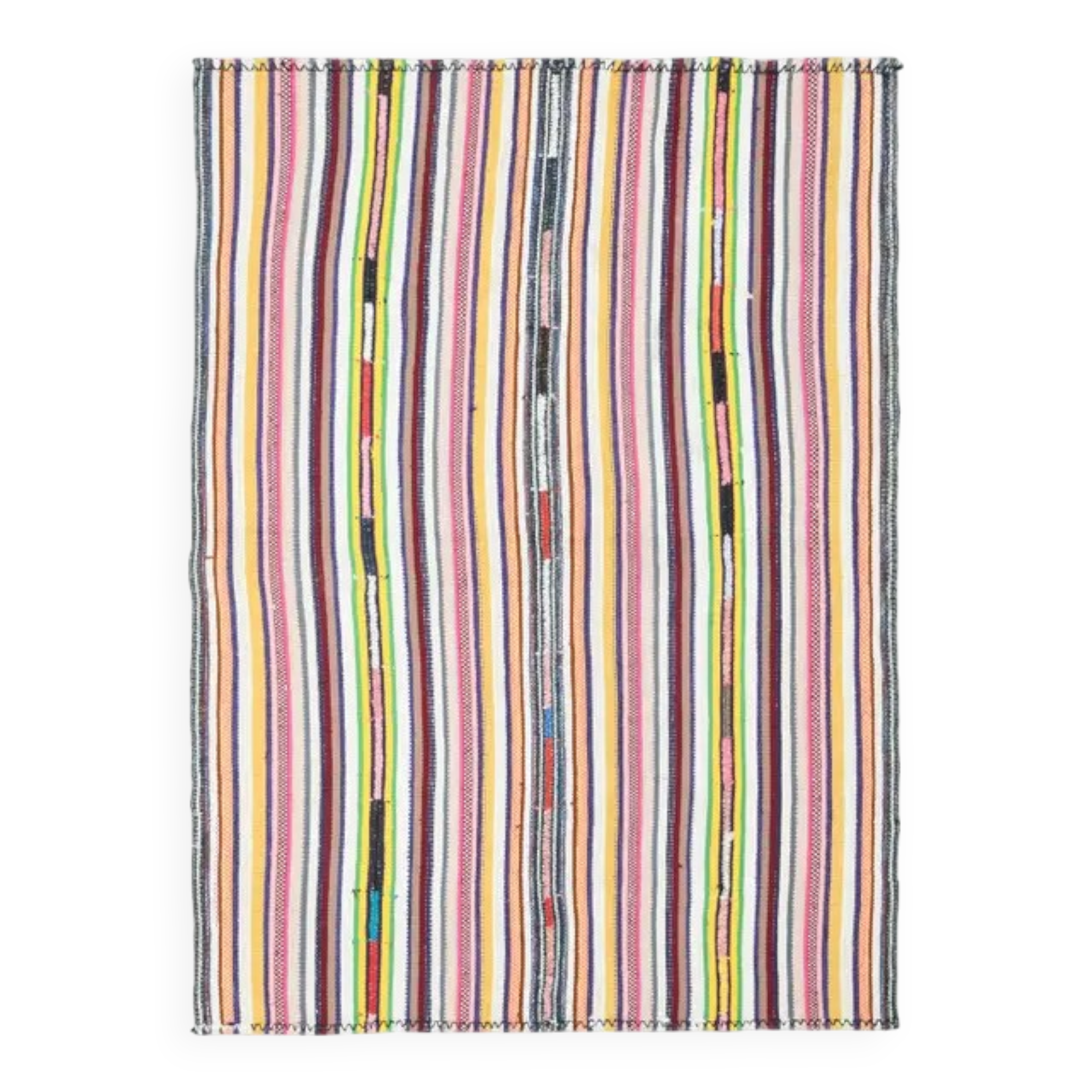 Vintage Turkish Oushak handmade wool cotton pink green runner rug 150x207