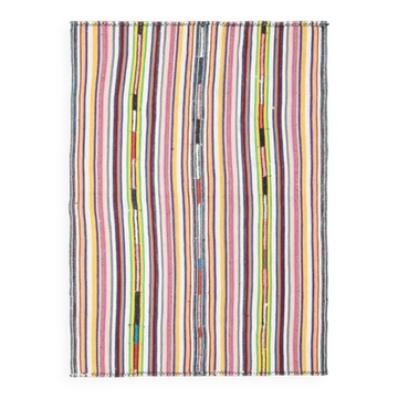 Vintage Turkish Oushak handmade wool cotton pink green runner rug 150x207