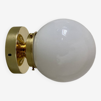 Vintage globe wall or ceiling light in white opaline