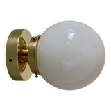 Vintage globe wall or ceiling light in white opaline