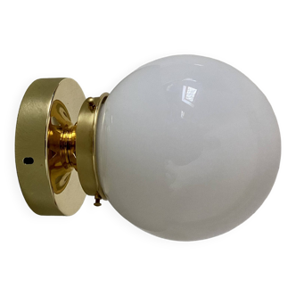 Vintage globe wall or ceiling light in white opaline
