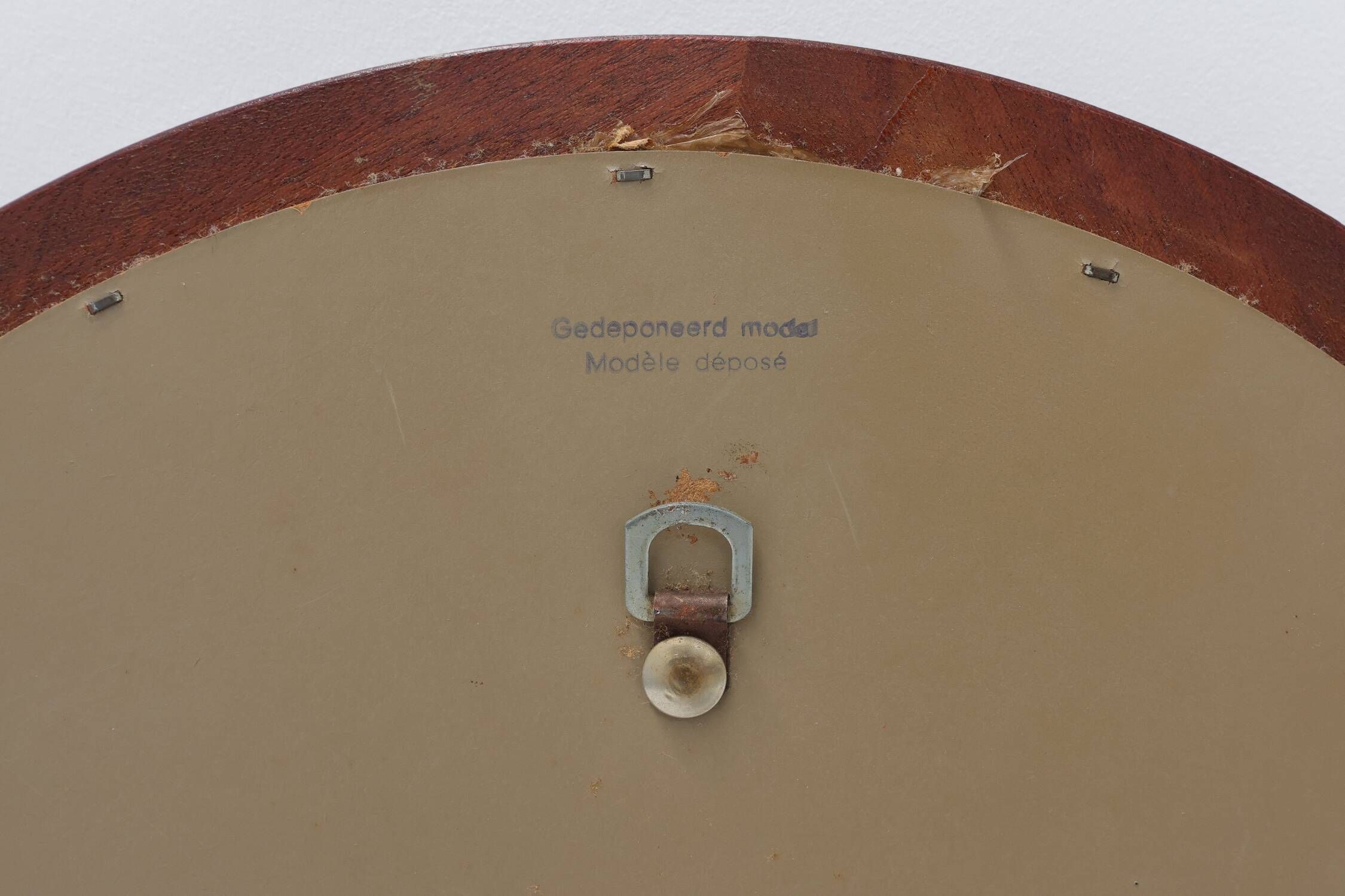 Round Teak Mirror with Blue Ceramic Stud Decoration by Deknudt, 1960s