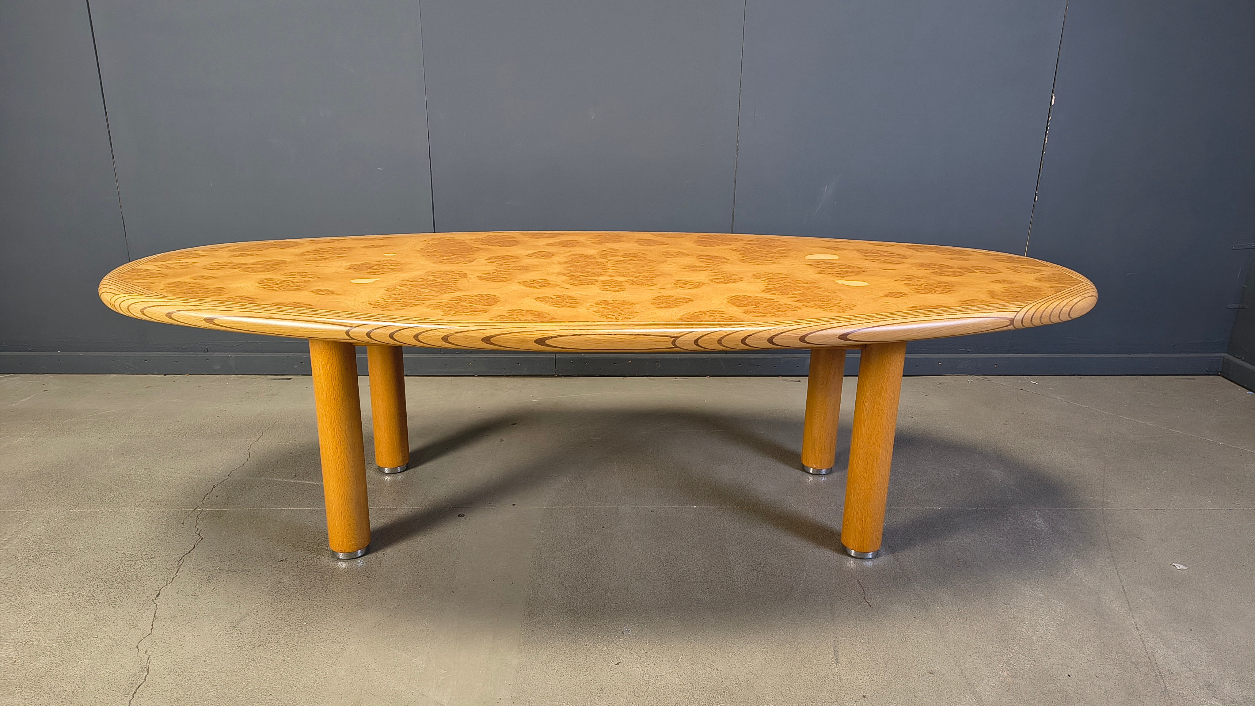 XXL dining table in burl and elm wood, 1980s