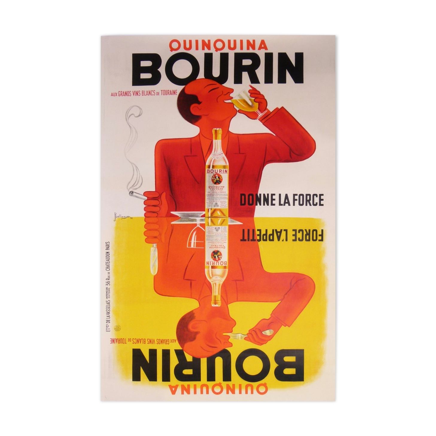 Old vintage poster bourin litho entoilée